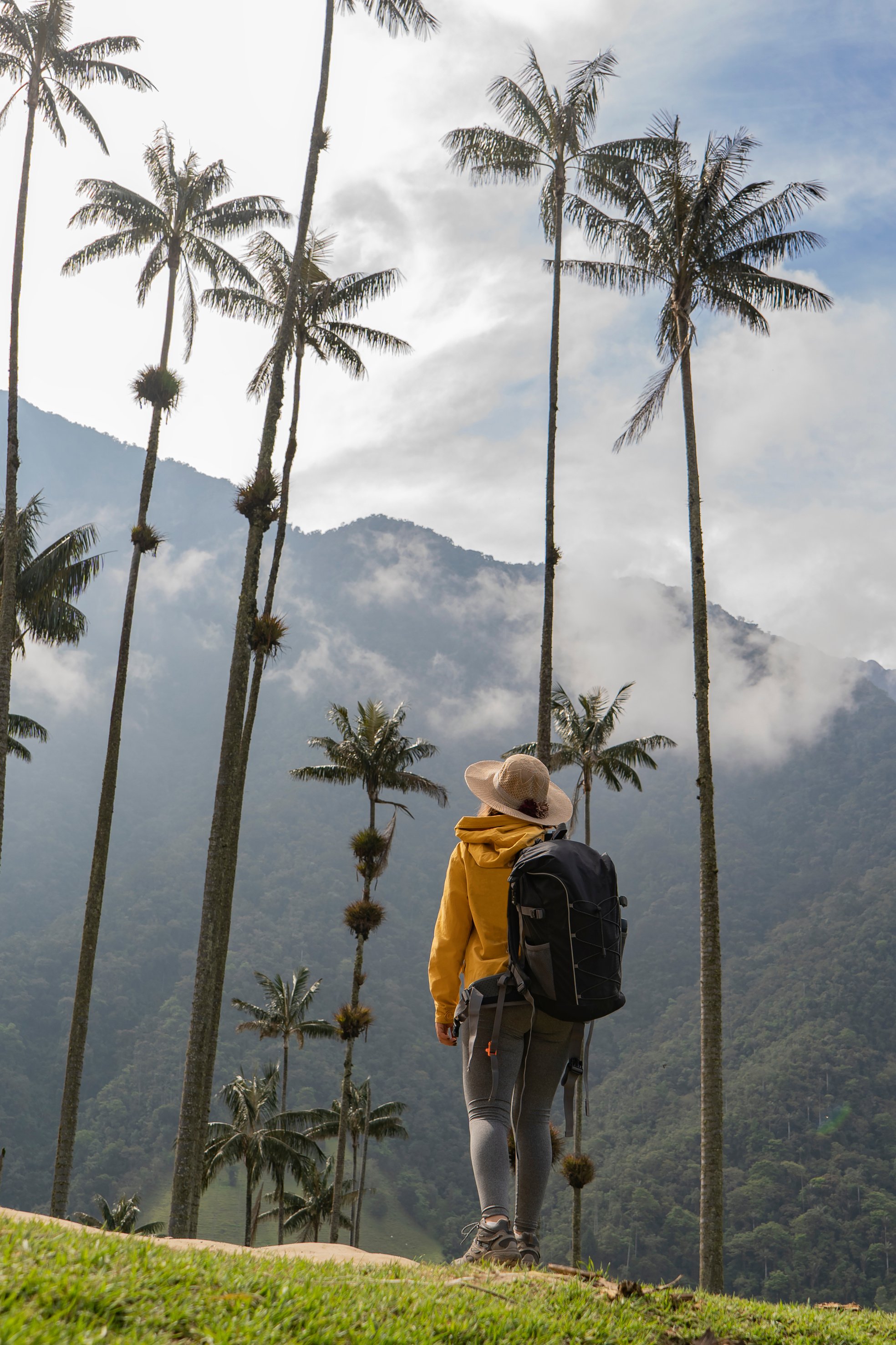 woman traveling in the cocora valley colombia salento quindio. women travellers. world travel concept