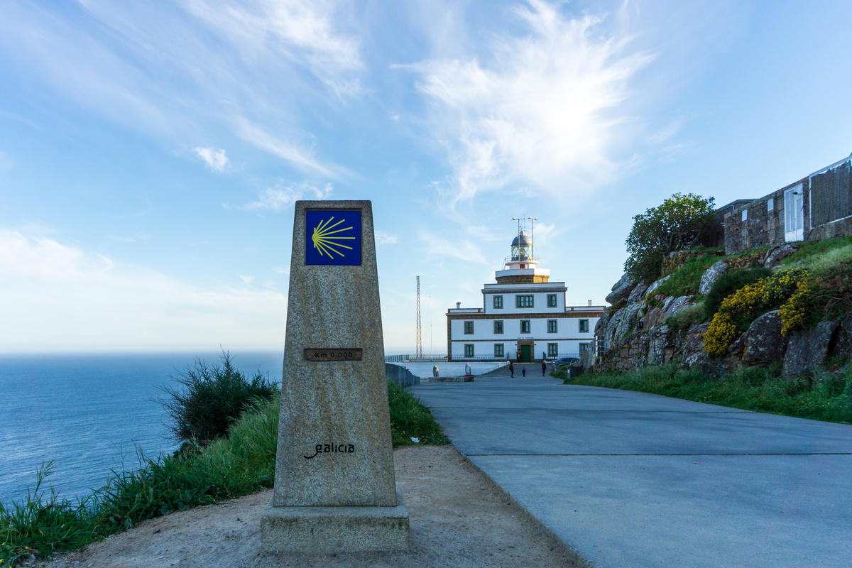 Lighthouse in Finisterre, landscape in Galicia, Spain, on a day in spring