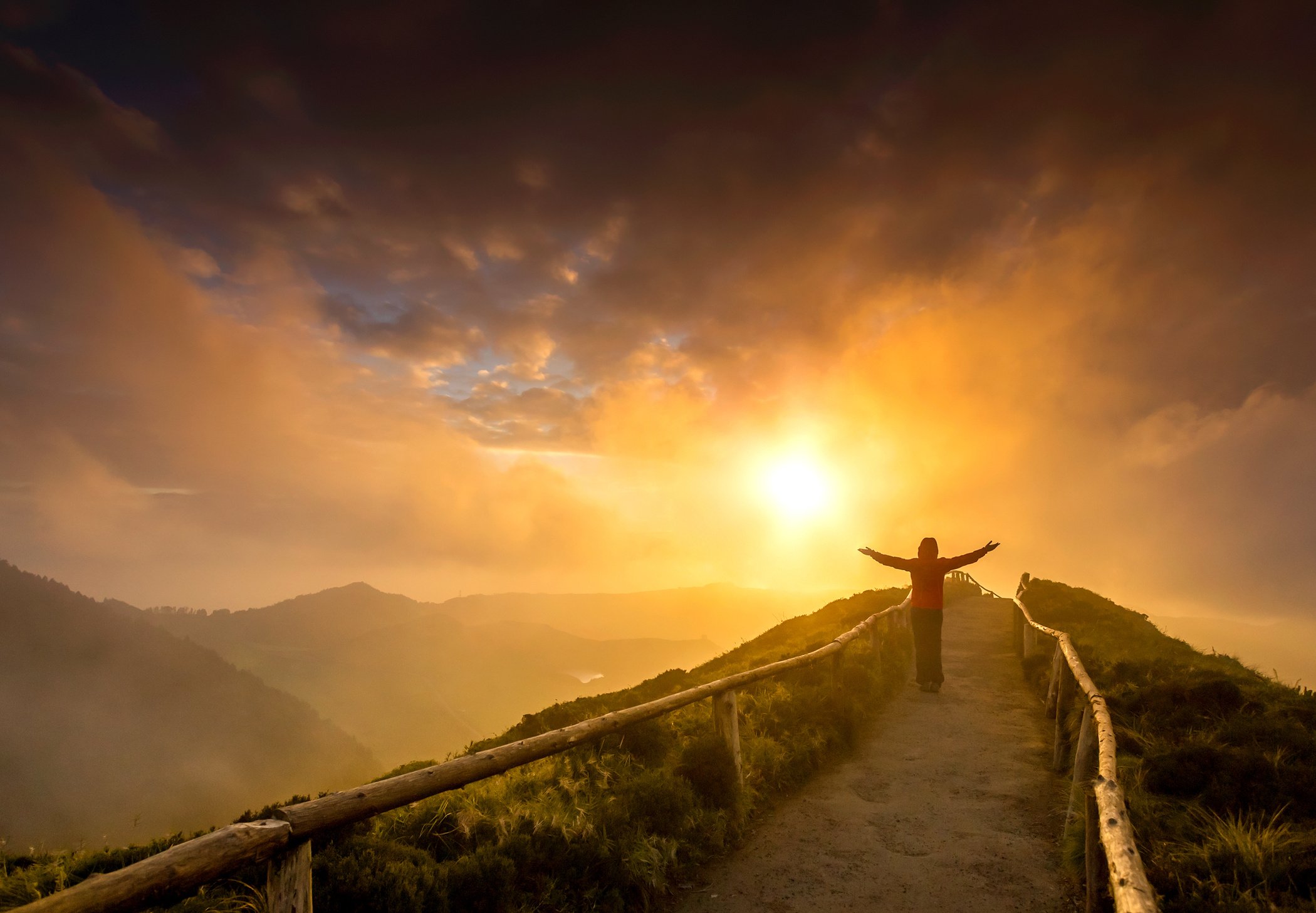 Woman on a Sunrise Path View